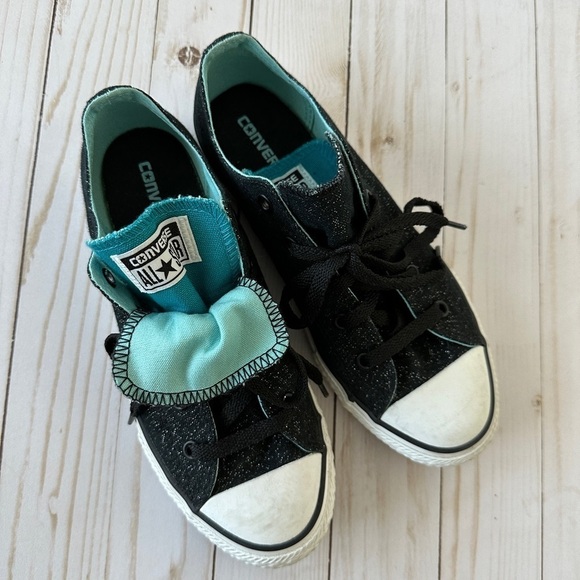 Converse Shoes - Glitter Black and Teal Converse Sneakers Sz4